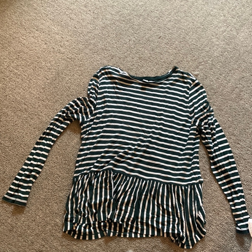 stripped green and white long sleeve blouse